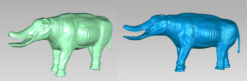 铲齿象三维点云数据（左）和stl数据（右）
